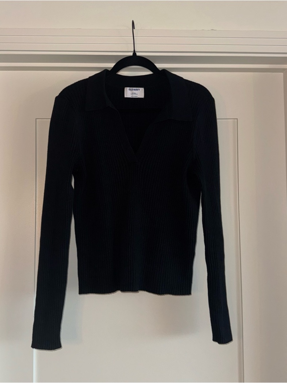 Old Navy Black Ribbed Knit Polo Top